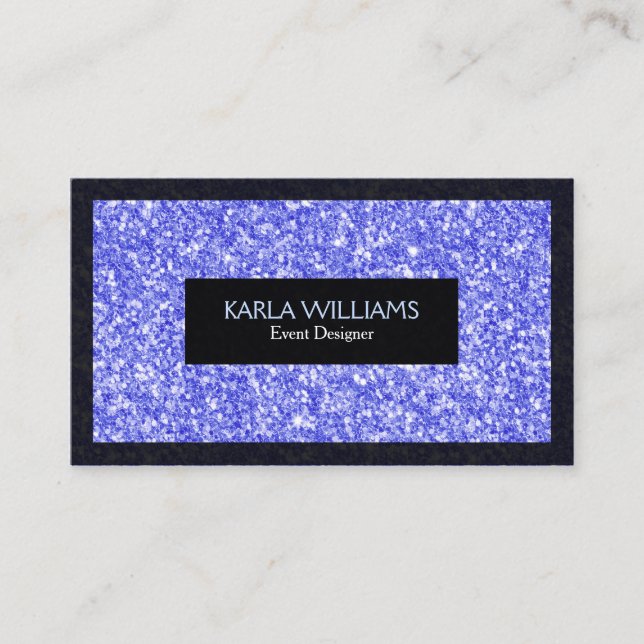 Elegant Blue Faux Glitter With Black Accents Business Card (Front)