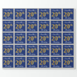 [ Thumbnail: Elegant, Blue, Faux Gold 20th Birthday + Name Wrapping Paper ]