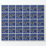 [ Thumbnail: Elegant, Blue, Faux Gold 22nd Birthday + Name Wrapping Paper ]