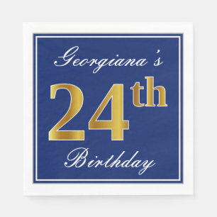 Elegant Blue, Faux Gold 24th Birthday; Custom Name Napkins