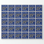 [ Thumbnail: Elegant, Blue, Faux Gold 25th Birthday + Name Wrapping Paper ]