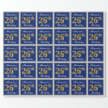 [ Thumbnail: Elegant, Blue, Faux Gold 26th Birthday + Name Wrapping Paper ]