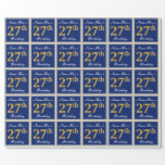 [ Thumbnail: Elegant, Blue, Faux Gold 27th Birthday + Name Wrapping Paper ]
