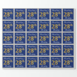 [ Thumbnail: Elegant, Blue, Faux Gold 28th Birthday + Name Wrapping Paper ]