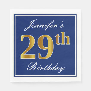 Elegant Blue, Faux Gold 29th Birthday; Custom Name Napkins