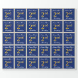 [ Thumbnail: Elegant, Blue, Faux Gold 2nd Birthday; Custom Name Wrapping Paper ]