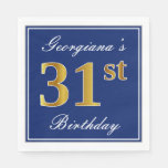 [ Thumbnail: Elegant Blue, Faux Gold 31st Birthday; Custom Name Napkins ]