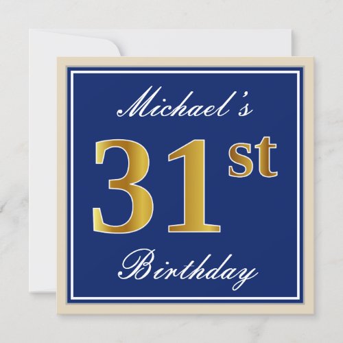 Elegant Blue Faux Gold 31st Birthday  Name Invitation