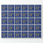 [ Thumbnail: Elegant, Blue, Faux Gold 31st Birthday + Name Wrapping Paper ]