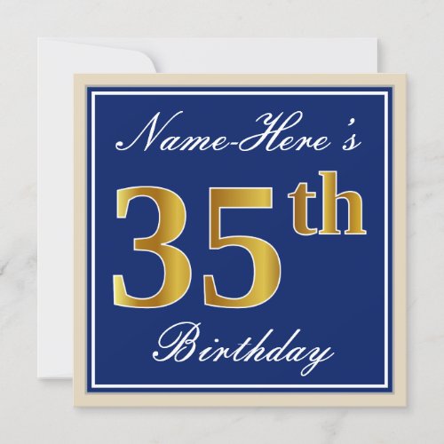Elegant Blue Faux Gold 35th Birthday  Name Invitation