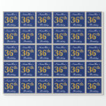 [ Thumbnail: Elegant, Blue, Faux Gold 36th Birthday + Name Wrapping Paper ]