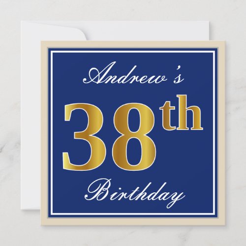 Elegant Blue Faux Gold 38th Birthday  Name Invitation