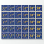 [ Thumbnail: Elegant, Blue, Faux Gold 38th Birthday + Name Wrapping Paper ]
