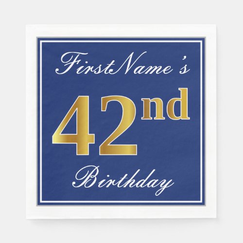 Elegant Blue Faux Gold 42nd Birthday Custom Name Napkins