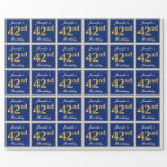 [ Thumbnail: Elegant, Blue, Faux Gold 42nd Birthday + Name Wrapping Paper ]