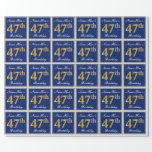[ Thumbnail: Elegant, Blue, Faux Gold 47th Birthday + Name Wrapping Paper ]