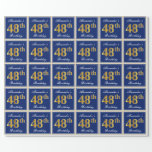 [ Thumbnail: Elegant, Blue, Faux Gold 48th Birthday + Name Wrapping Paper ]