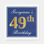 [ Thumbnail: Elegant Blue, Faux Gold 49th Birthday; Custom Name Napkin ]