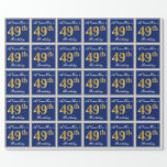 [ Thumbnail: Elegant, Blue, Faux Gold 49th Birthday + Name Wrapping Paper ]