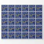 [ Thumbnail: Elegant, Blue, Faux Gold 52nd Birthday + Name Wrapping Paper ]