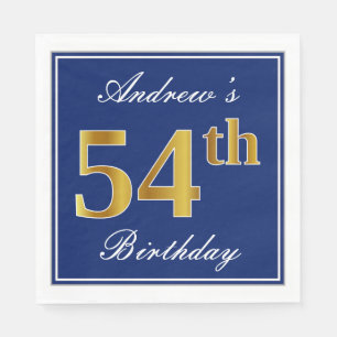 Elegant Blue, Faux Gold 54th Birthday; Custom Name Napkins
