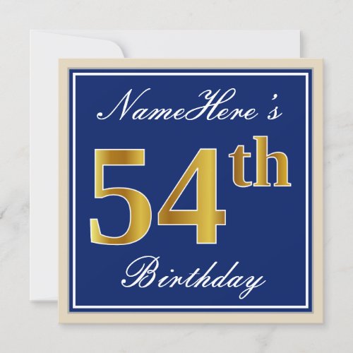 Elegant Blue Faux Gold 54th Birthday  Name Invitation