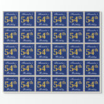 [ Thumbnail: Elegant, Blue, Faux Gold 54th Birthday + Name Wrapping Paper ]