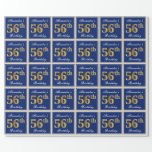 [ Thumbnail: Elegant, Blue, Faux Gold 56th Birthday + Name Wrapping Paper ]