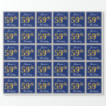 [ Thumbnail: Elegant, Blue, Faux Gold 59th Birthday + Name Wrapping Paper ]