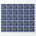 [ Thumbnail: Elegant, Blue, Faux Gold 60th Birthday + Name Wrapping Paper ]