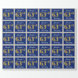 [ Thumbnail: Elegant, Blue, Faux Gold 63rd Birthday + Name Wrapping Paper ]