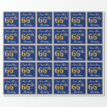 [ Thumbnail: Elegant, Blue, Faux Gold 66th Birthday + Name Wrapping Paper ]