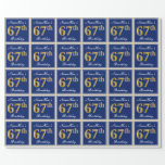 [ Thumbnail: Elegant, Blue, Faux Gold 67th Birthday + Name Wrapping Paper ]