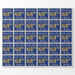 [ Thumbnail: Elegant, Blue, Faux Gold 68th Birthday + Name Wrapping Paper ]