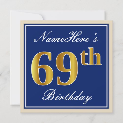 Elegant Blue Faux Gold 69th Birthday  Name Invitation