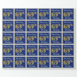 [ Thumbnail: Elegant, Blue, Faux Gold 69th Birthday + Name Wrapping Paper ]