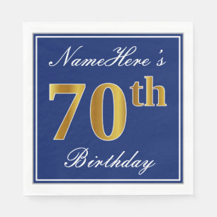 Elegant Blue, Faux Gold 70th Birthday; Custom Name Napkins