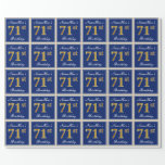 [ Thumbnail: Elegant, Blue, Faux Gold 71st Birthday + Name Wrapping Paper ]