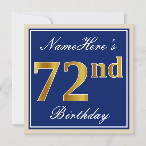 Elegant Blue Faux Gold 72nd Birthday  Name Invitation