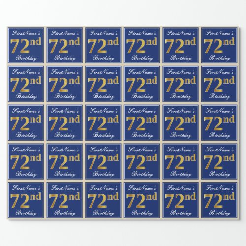Elegant Blue Faux Gold 72nd Birthday  Name Wrapping Paper