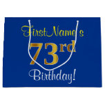 [ Thumbnail: Elegant, Blue, Faux Gold 73rd Birthday + Name Gift Bag ]