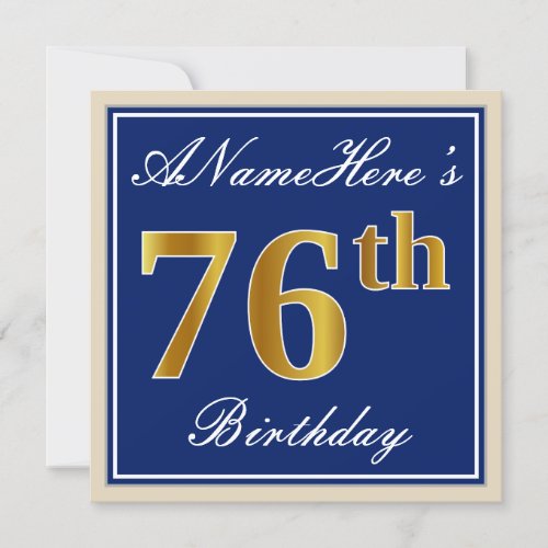 Elegant Blue Faux Gold 76th Birthday  Name Invitation