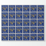 [ Thumbnail: Elegant, Blue, Faux Gold 76th Birthday + Name Wrapping Paper ]