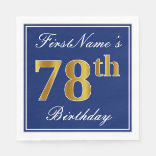 Elegant Blue, Faux Gold 78th Birthday; Custom Name Napkins