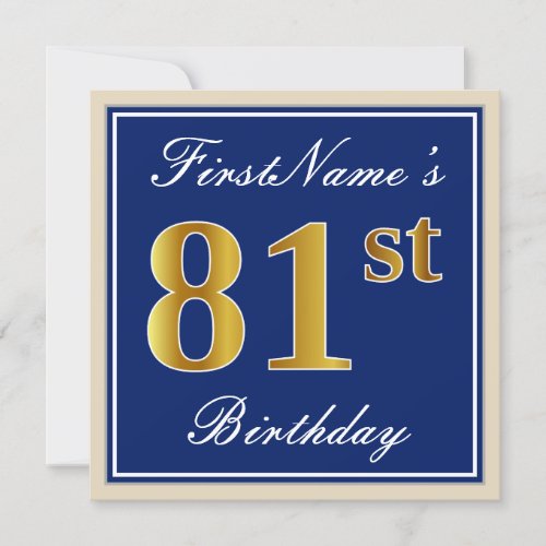 Elegant Blue Faux Gold 81st Birthday  Name Invitation