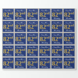 [ Thumbnail: Elegant, Blue, Faux Gold 82nd Birthday + Name Wrapping Paper ]