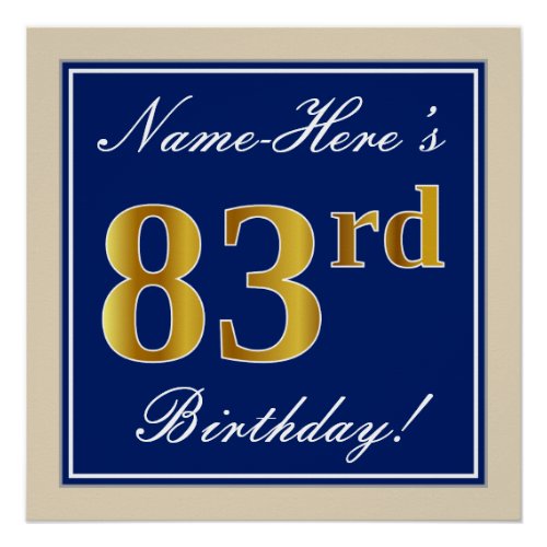 Elegant Blue Faux Gold 83rd Birthday  Name Poster
