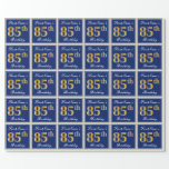 [ Thumbnail: Elegant, Blue, Faux Gold 85th Birthday + Name Wrapping Paper ]