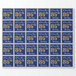 [ Thumbnail: Elegant, Blue, Faux Gold 86th Birthday + Name Wrapping Paper ]