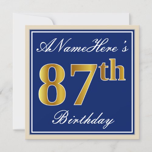 Elegant Blue Faux Gold 87th Birthday  Name Invitation